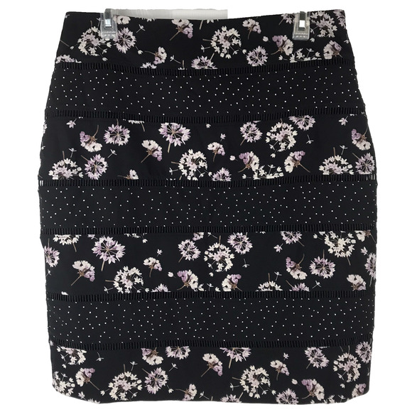 NWT White House Black Market Skirt Floral Polka Dot Black White Purple Lined 10 - Picture 1 of 10